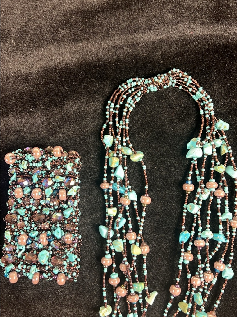 Turquoise and Brown Multi-Strand Beaded Hair Accessory Set